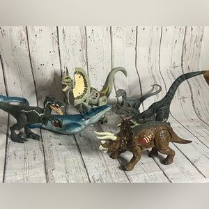 Lot Of 6 Jurassic World Jurassic Park Figures Raptor Mosasaurus Dilophosaurus